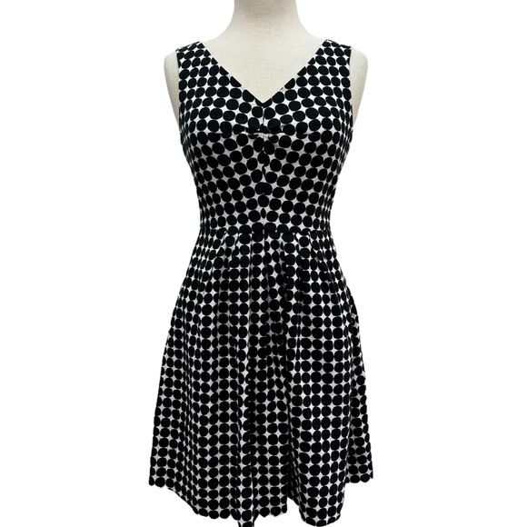 MARIMEKKO BANANA REPUBLIC Black & White Linen Blend Circle V-Neck Summer Dress - Picture 1 of 10